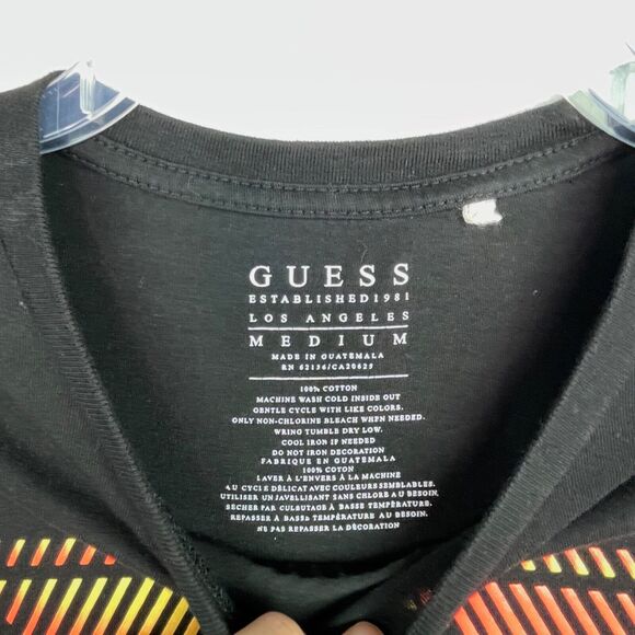 Has holes - Guess Black Question Mark Crew Neck Cotton T-Shirt Men's Sz M - Picture 7 of 7